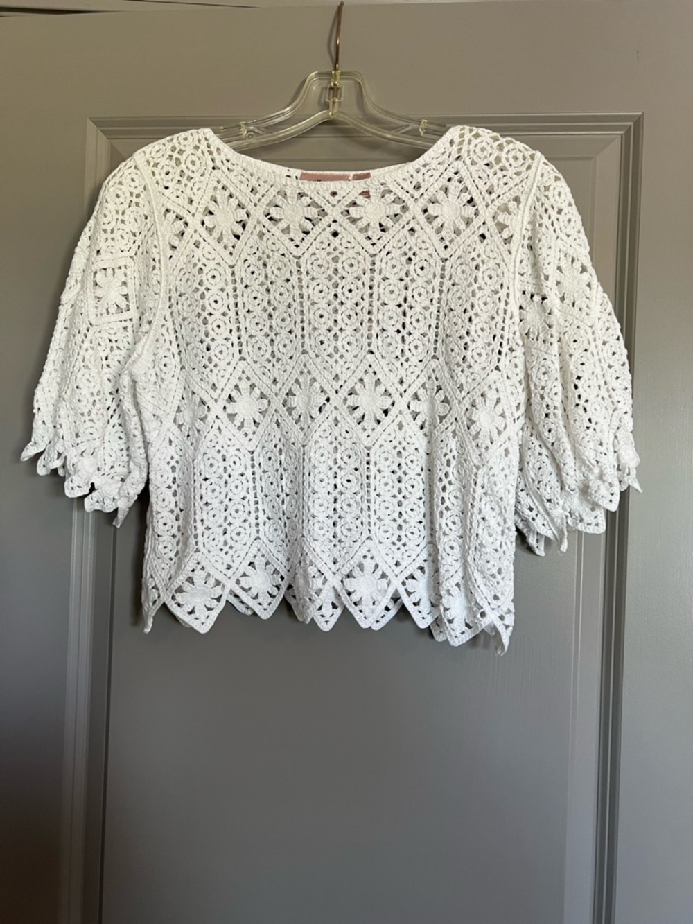 Willow & Root White Crochet Lace Top Puff Sleeve Boho Festival Size Small